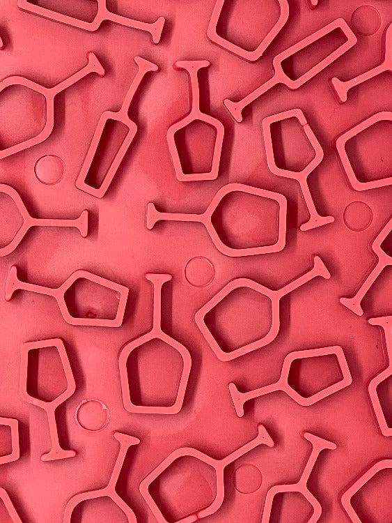 Vino Dog eMat red wine-inspired lick mat with textured bottle and glass patterns for dog enrichment and anxiety relief