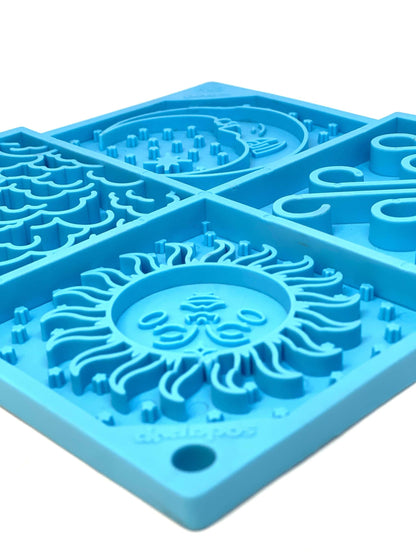 Blue Sky eMat enrichment lick mat with celestial cloud, star, and sun textures for dogs and cats