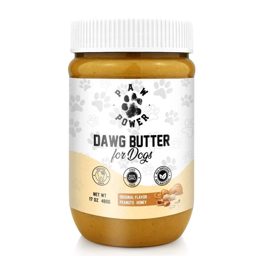 Jar of Dawg Butter Original Flavor dog treat with award-winning natural peanut butter and honey blend