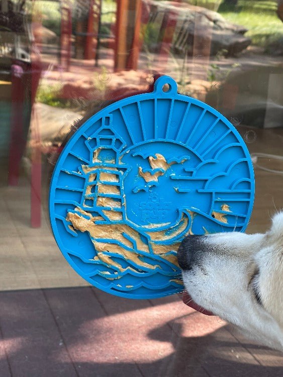 Blue Lighthouse eMat lick mat with suction cups for dogs' calming enrichment activities