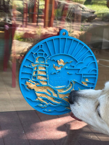 Blue Lighthouse eMat lick mat with suction cups for dogs' calming enrichment activities
