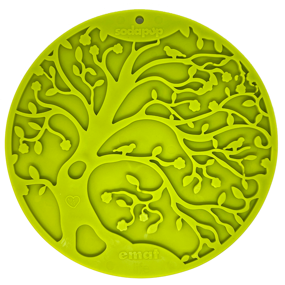 Green Tree of Life eMat lick mat with suction cups for dog enrichment and anxiety relief