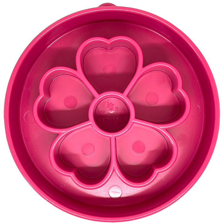 Pink Flower eBowl Deep Slow Feeder Dog Bowl with segmented chambers for healthier eating and enrichment