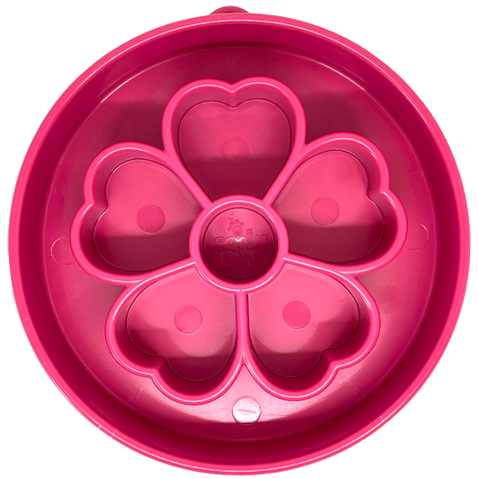 Pink Flower eBowl Deep Slow Feeder Dog Bowl with segmented chambers for healthier eating and enrichment