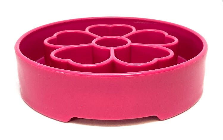 Pink Flower eBowl Deep Slow Feeder Dog Bowl with segmented chambers for healthy eating and enrichment