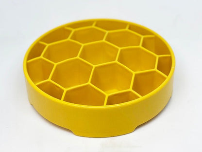 Yellow Honeycomb eBowl slow feeder dog bowl with honeycomb pattern for mental enrichment and slow eating
