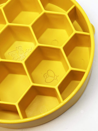 Yellow Honeycomb eBowl slow feeder dog bowl with honeycomb pattern for mental enrichment