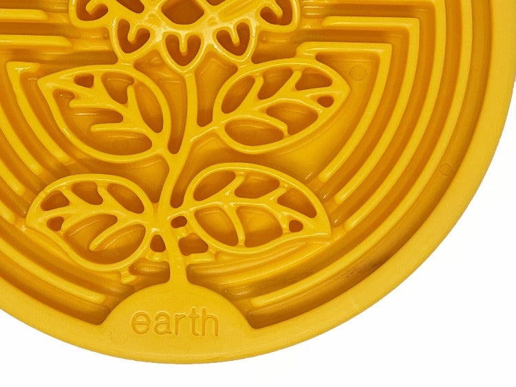 Earth eCoin Nylon Lick Mat for Dogs with sunflower design, durable FDA-compliant nylon, USA-made enrichment toy for anxiety relief and slow feeding
