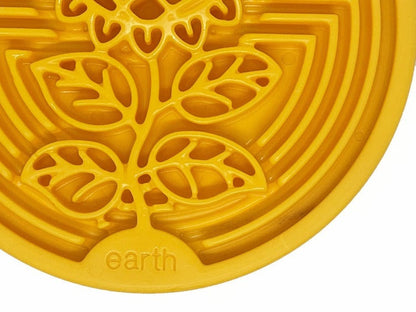 Earth eCoin Nylon Lick Mat for Dogs with sunflower design, durable FDA-compliant nylon, USA-made enrichment toy for anxiety relief and slow feeding
