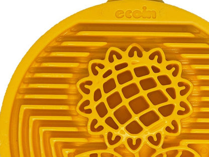 Earth eCoin Nylon Lick Mat with sunflower design for durable dog enrichment and anxiety relief