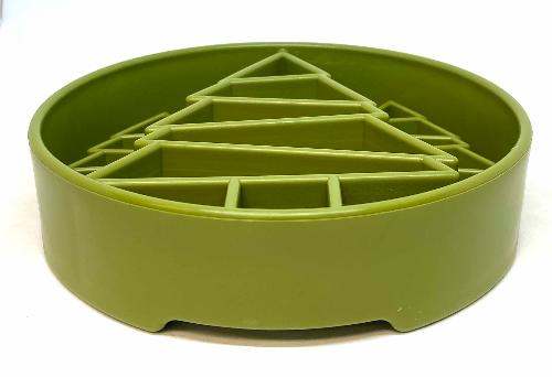 Green Pine Tree Christmas eBowl slow feeder dog bowl with segmented design for feeding enrichment