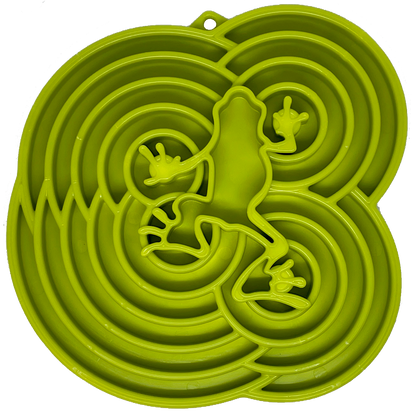 Water Frog eTray slow feeder dog bowl with frog design, green USA-made enrichment tray for mental stimulation and slower eating