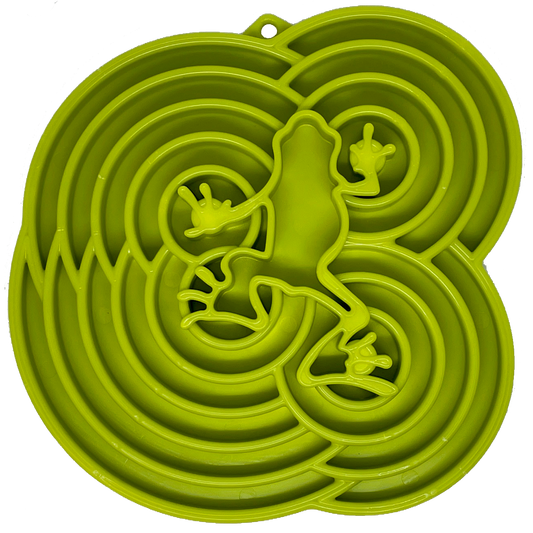 Water Frog eTray slow feeder dog bowl with frog design, green USA-made enrichment tray for mental stimulation and slower eating