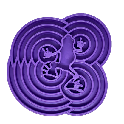 Purple Water Frog eTray slow feeder dog bowl with textured channels for enrichment