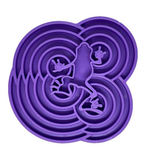 Purple Water Frog eTray slow feeder dog bowl with textured channels for enrichment