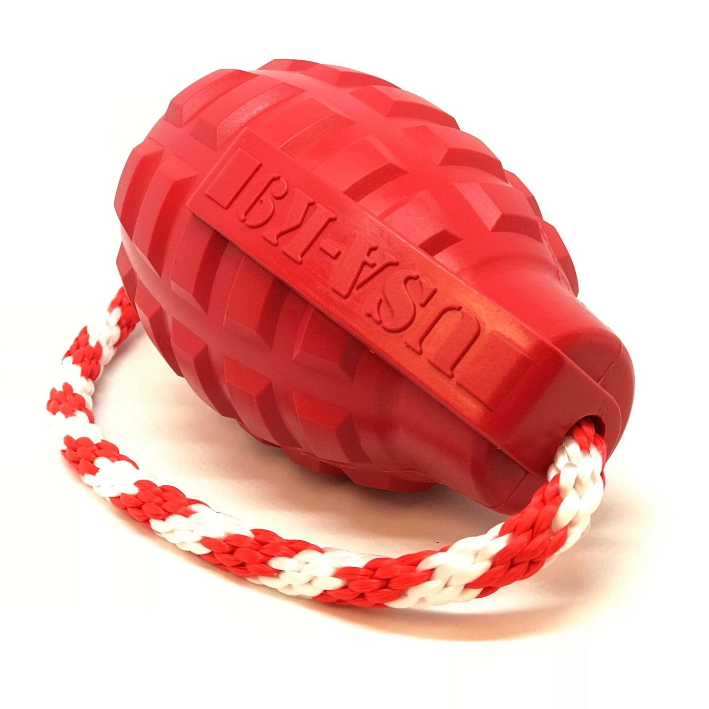 USA-K9 Grenade Durable Rubber Chew Toy, Treat Dispenser & Tug Function