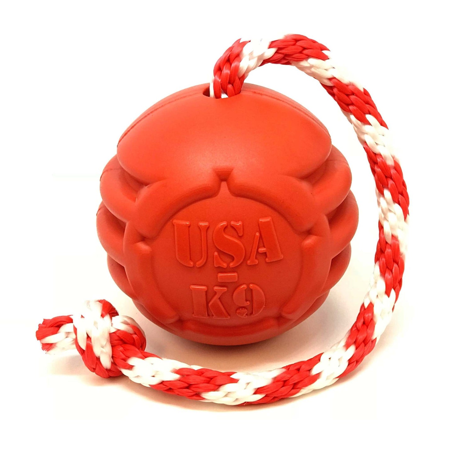 USA-K9 Stars and Stripes ultra-durable red rubber chew ball for large power-chewer dogs