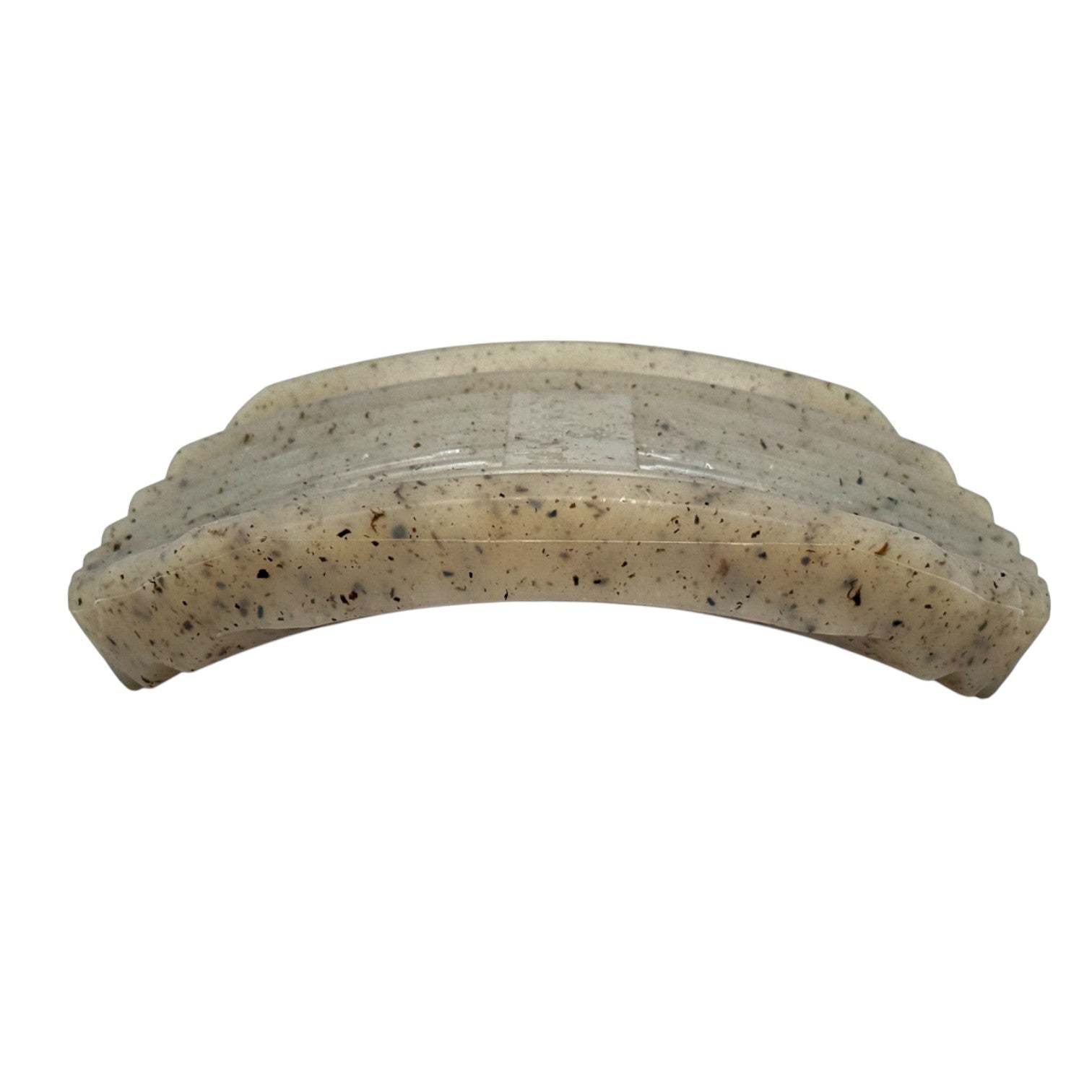 Durable potato chip-shaped nylon chew toy with ridged surface for aggressive dog chewers and enrichment licking.