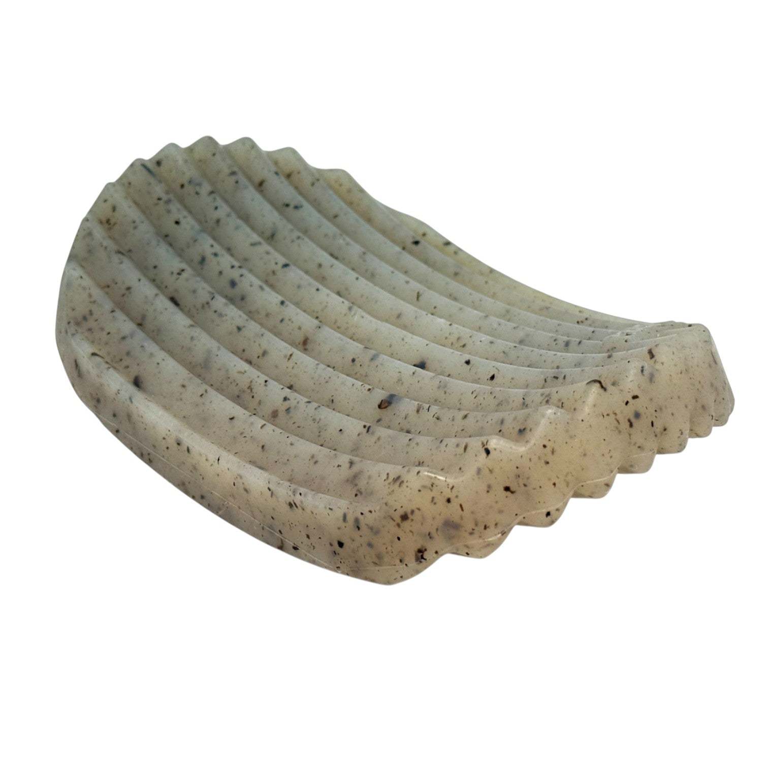 Durable potato chip shaped nylon chew toy with ridged enrichment surface for aggressive chewers