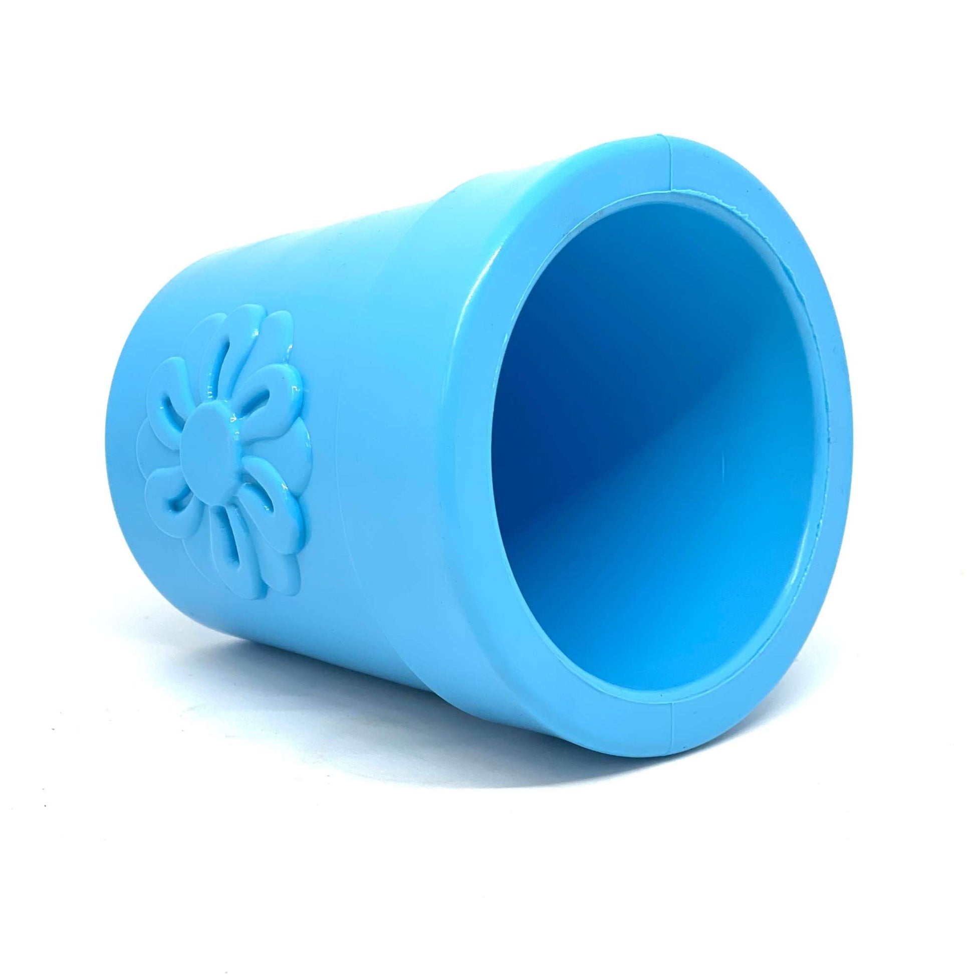 Large Flower Pot durable dog treat dispenser made of blue non-toxic rubber with flower design