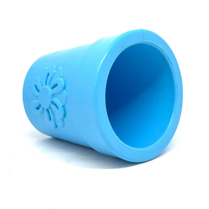 Large Flower Pot durable dog treat dispenser made of blue non-toxic rubber with flower design