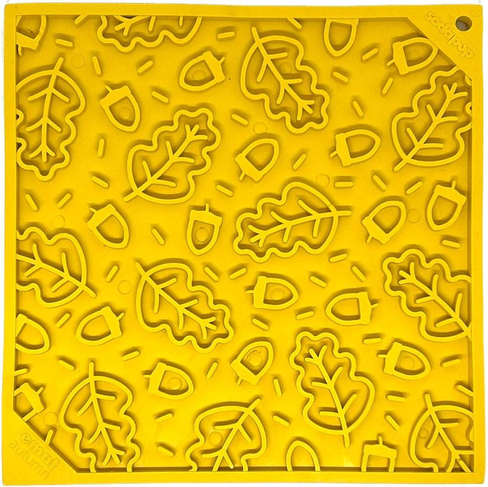 Yellow Autumn eMat for Dogs and Cats with raised fall leaves and acorns textured surface
