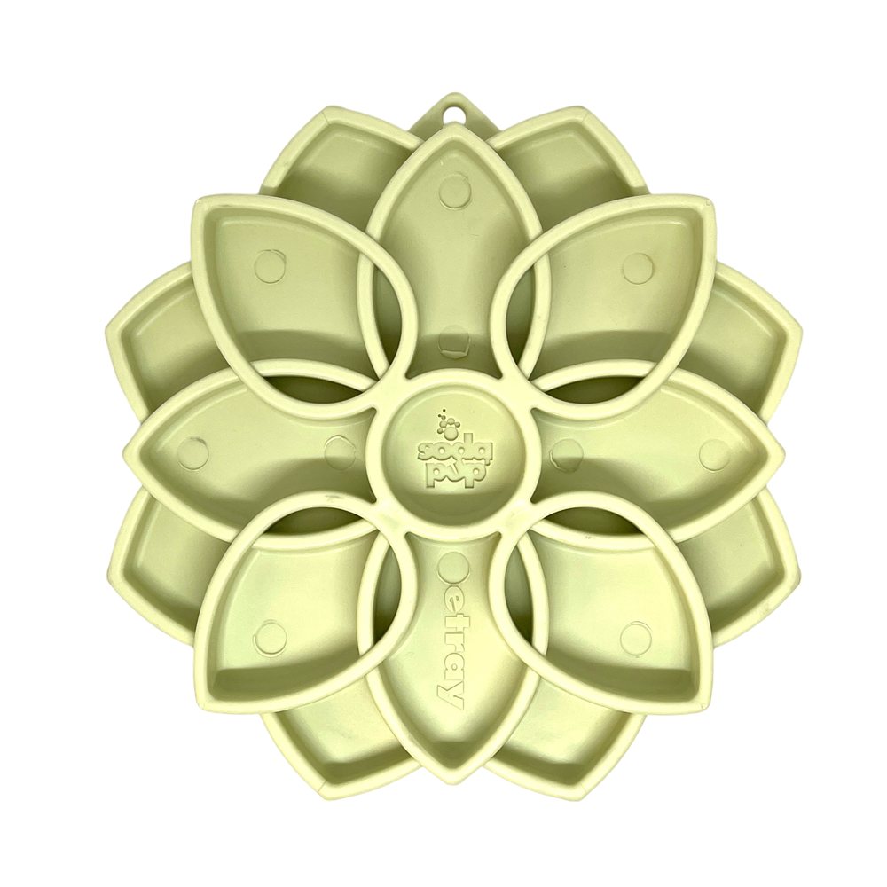 Mandala Softie eTray shallow slow feeder dog bowl with suction cups, USA made, flower-shaped lick mat for calming and mental enrichment