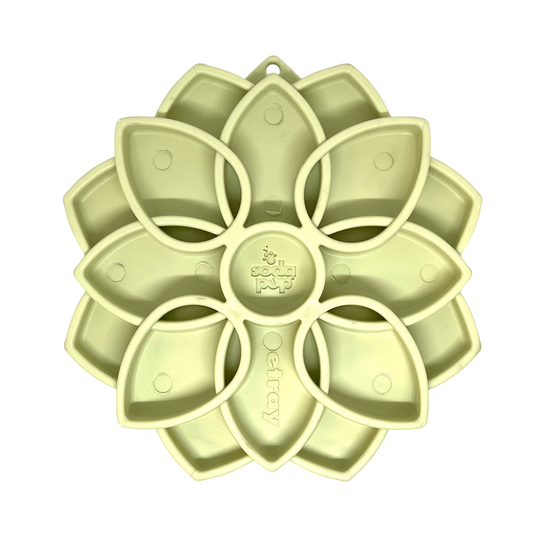 Mandala Softie eTray shallow slow feeder dog bowl with suction cups, USA made, flower-shaped lick mat for calming and mental enrichment