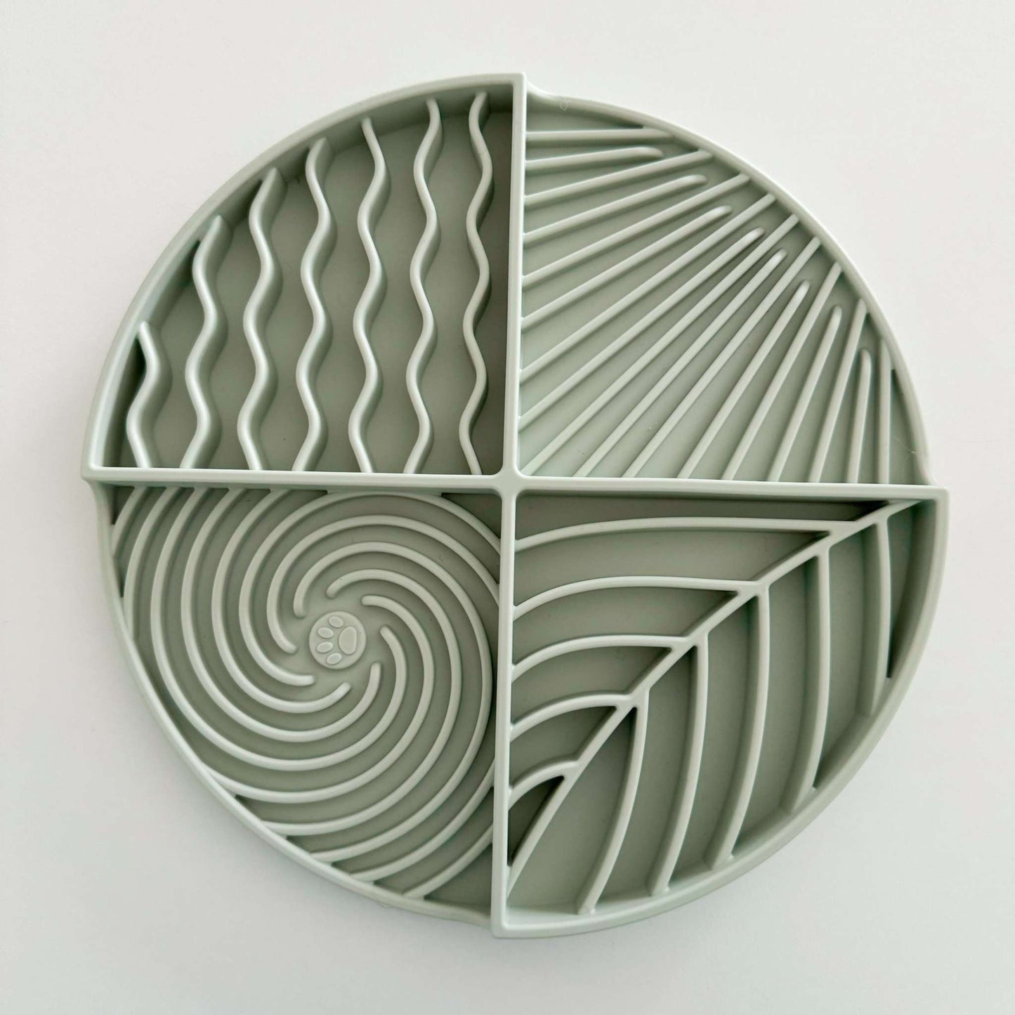 Lick Mat Circle with segmented textured patterns for pet entertainment and stimulation