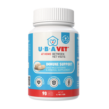 UBAVET Immune Support Daily Multi-Vitamin and Mineral Chewable Tablets for Dogs, 90 count, chicken flavor, promotes immune health, skin, coat, and vitality