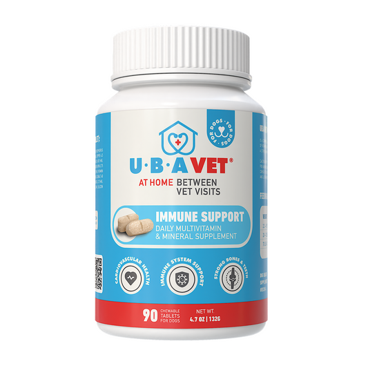 UBAVET Immune Support Daily Multi-Vitamin and Mineral Chewable Tablets for Dogs, 90 count, chicken flavor, promotes immune health, skin, coat, and vitality