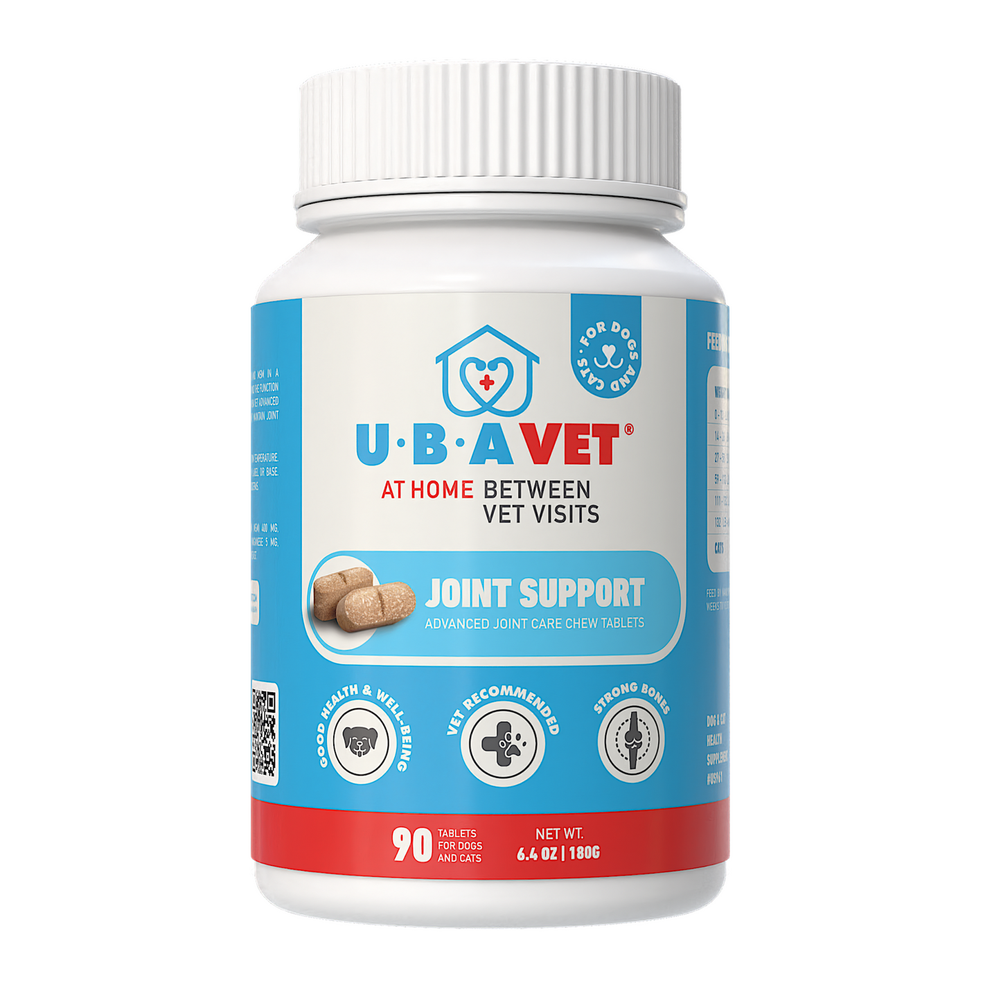 UBAVET Joint Support Advanced chew tablets for dogs and cats, promoting joint flexibility and cartilage strength.
