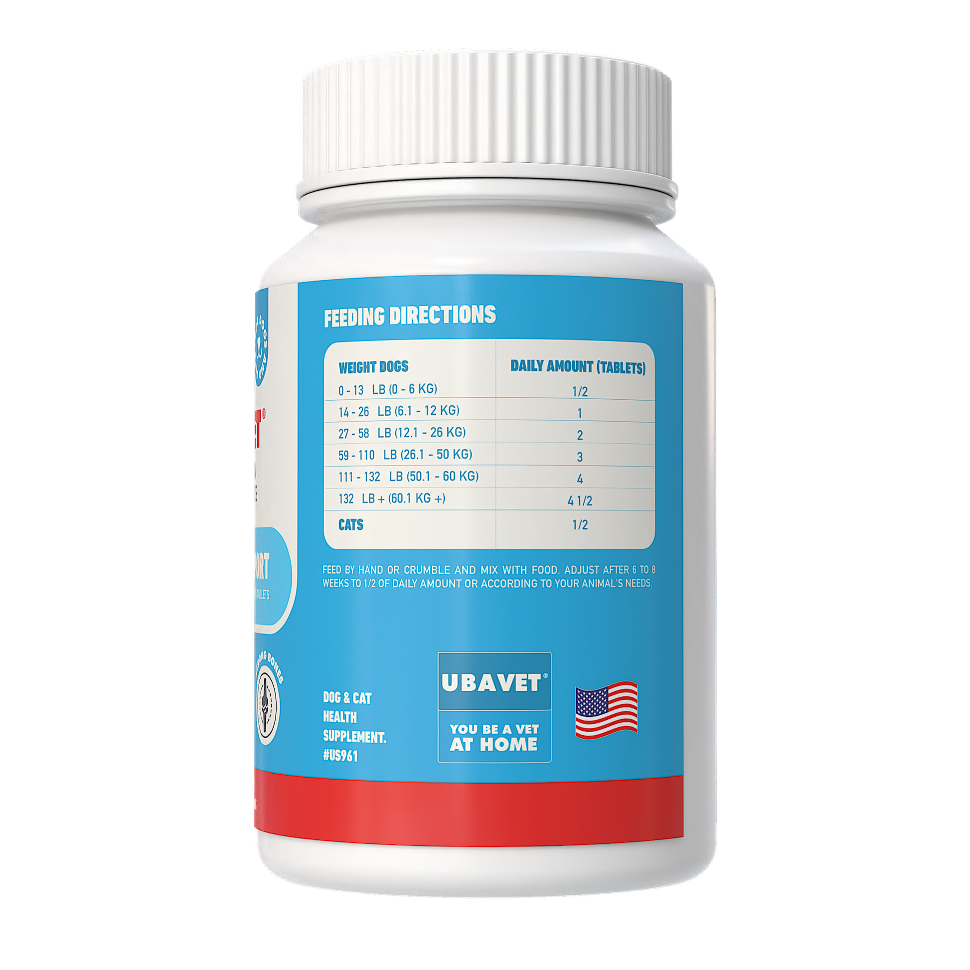 UBAVET Joint Support Advanced chew tablets for dogs and cats, promoting joint flexibility and cartilage strength.