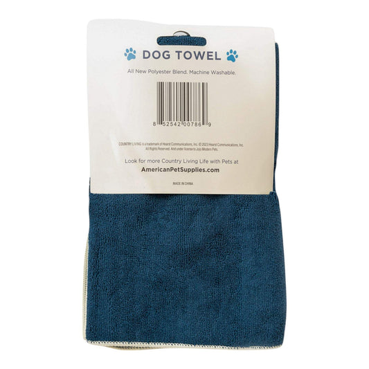 Country Living Large Marine Blue microfiber dog bath towel with embroidered paw print and reinforced stitching