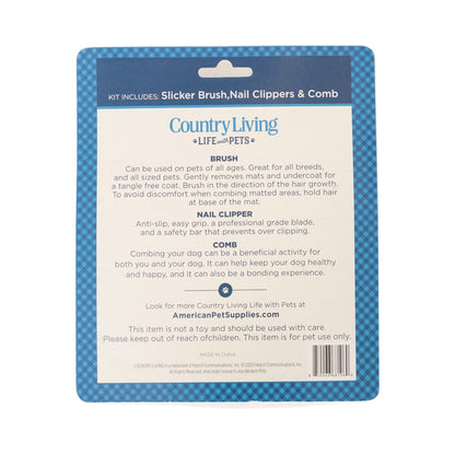 Country Living All-in-One 3-Piece Dog Grooming Kit for a Healthy Coat