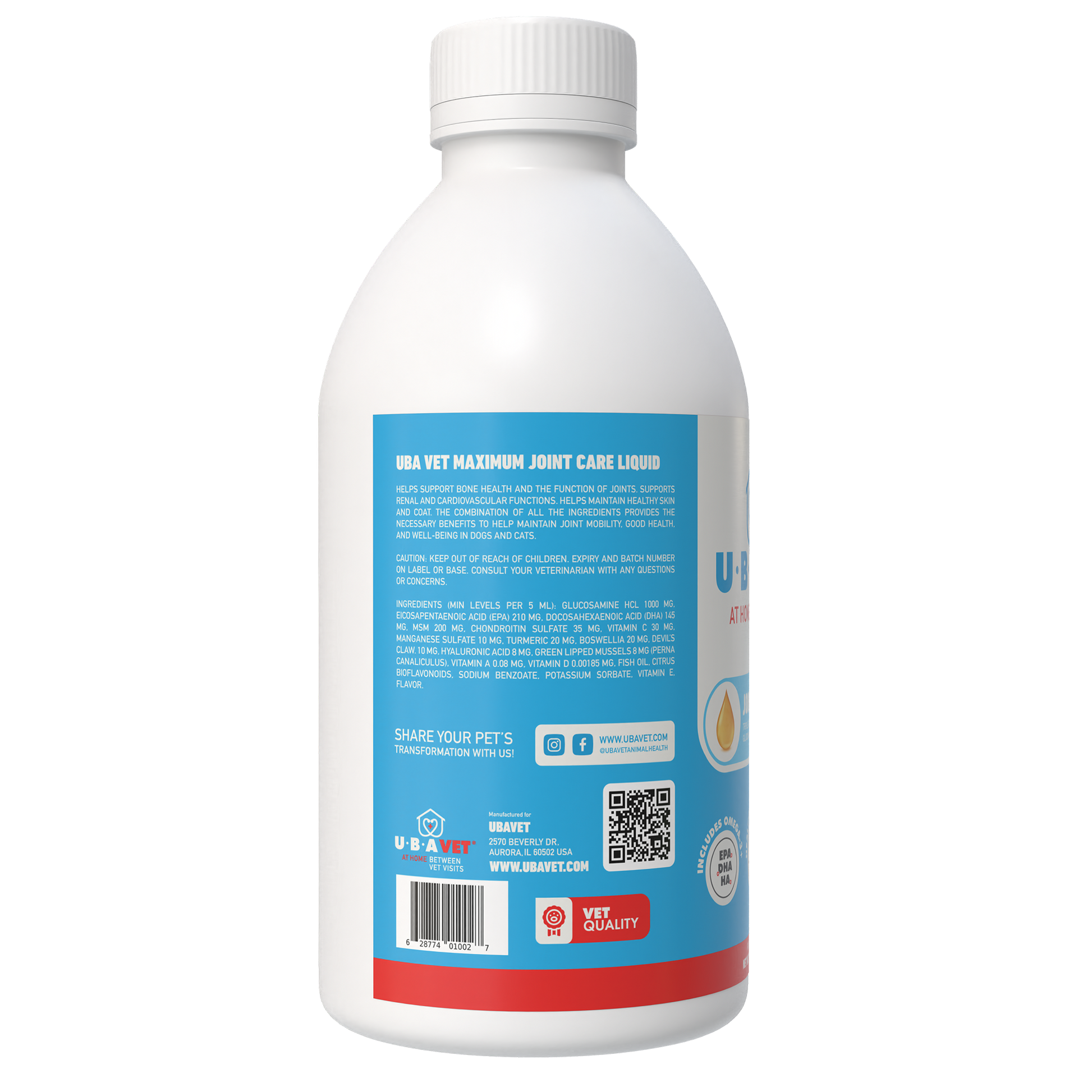 UBAVET Joint Power MEG Maximum Joint Support Liquid bottle for dogs and cats promoting joint health and mobility