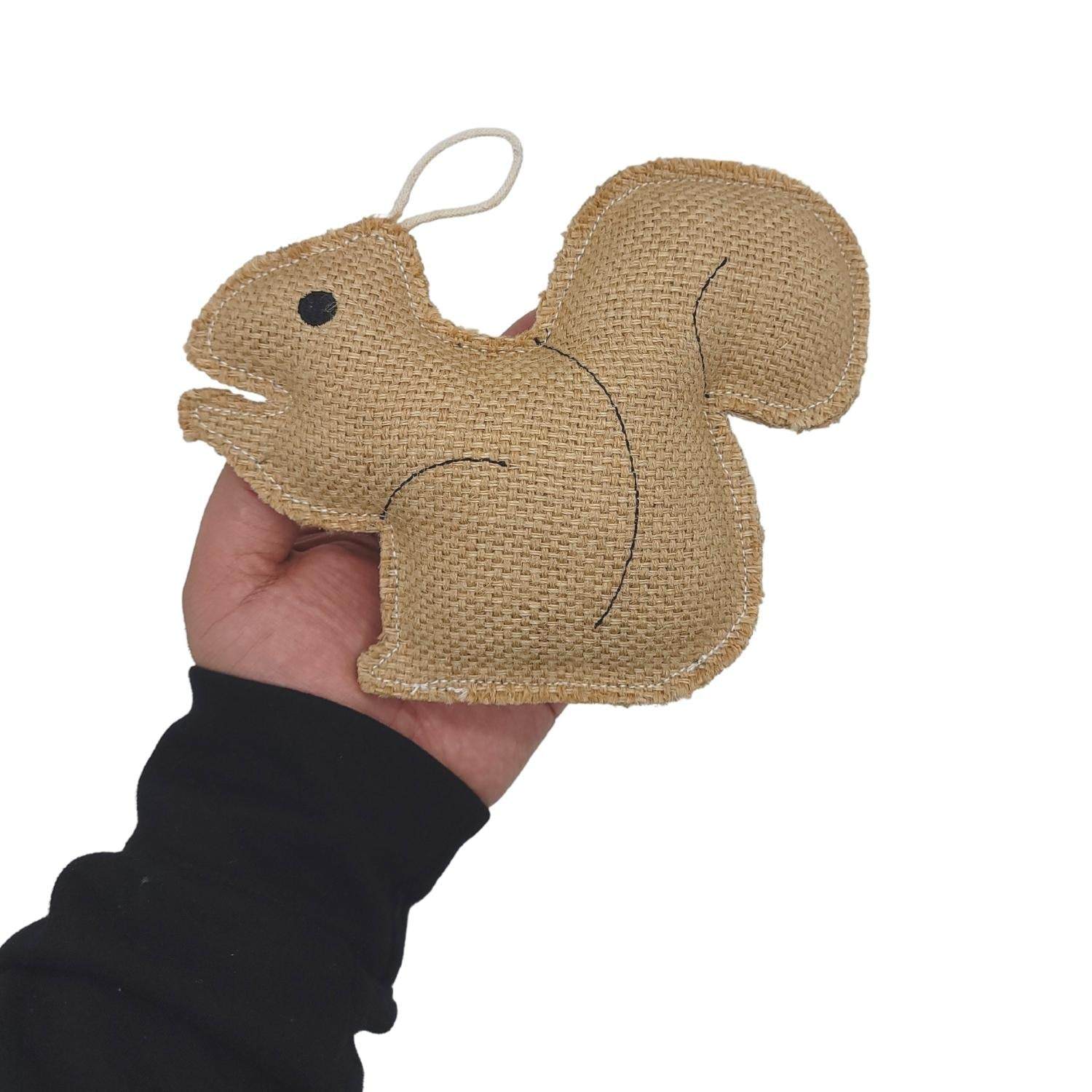 Rustic Jute Squirrel dog chew toy made from natural, durable, non-toxic jute fibers for small to medium dogs.