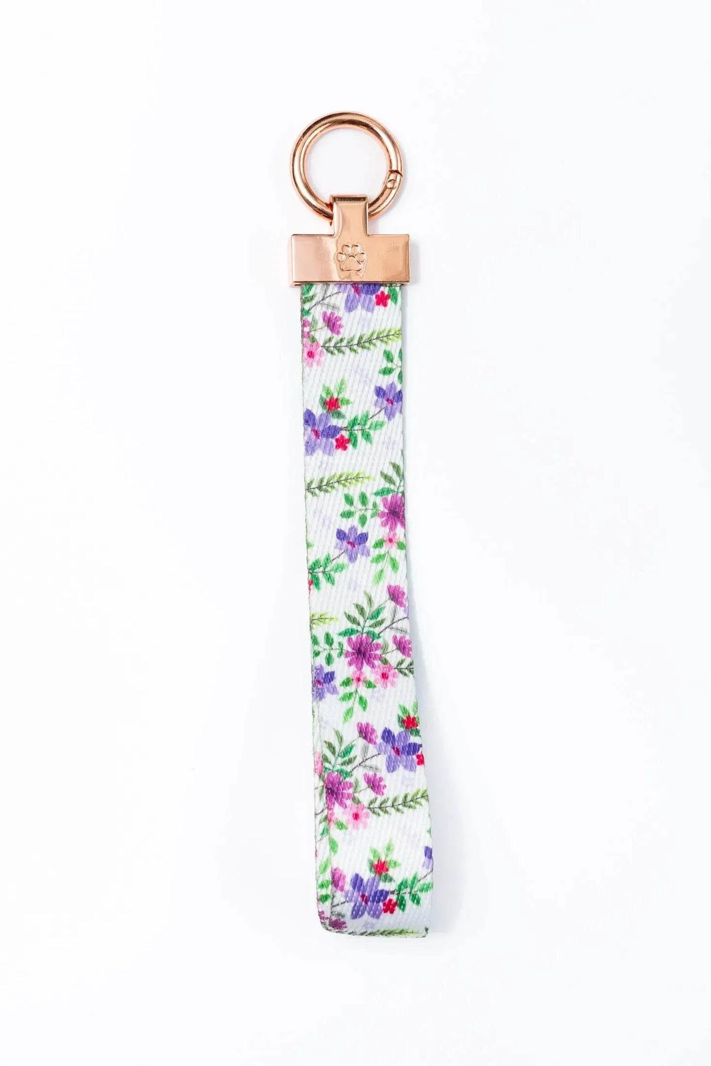 Wildflower Meadow Set floral wristlet keychain with rose gold ring and paw print engraving