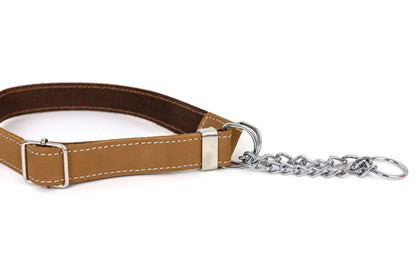 Martingale Khaki Leather Dog Collar - Durable, Stylish European Design