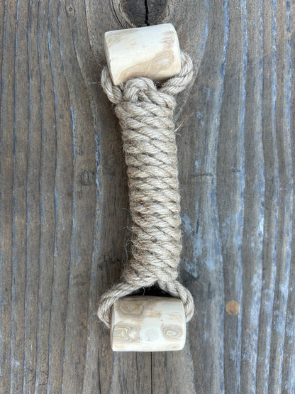 eco-friendly hemp rope and coffee wood dog toy for chewing and tugging