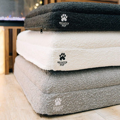Luxury Orthopedic Dog Bed with memory foam and plush boucle cover for joint support and comfort