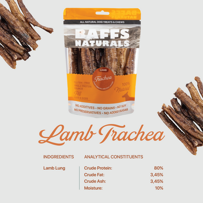 BAFFS NATURALS all-natural lamb trachea dog chews for joint and dental health in resealable pack
