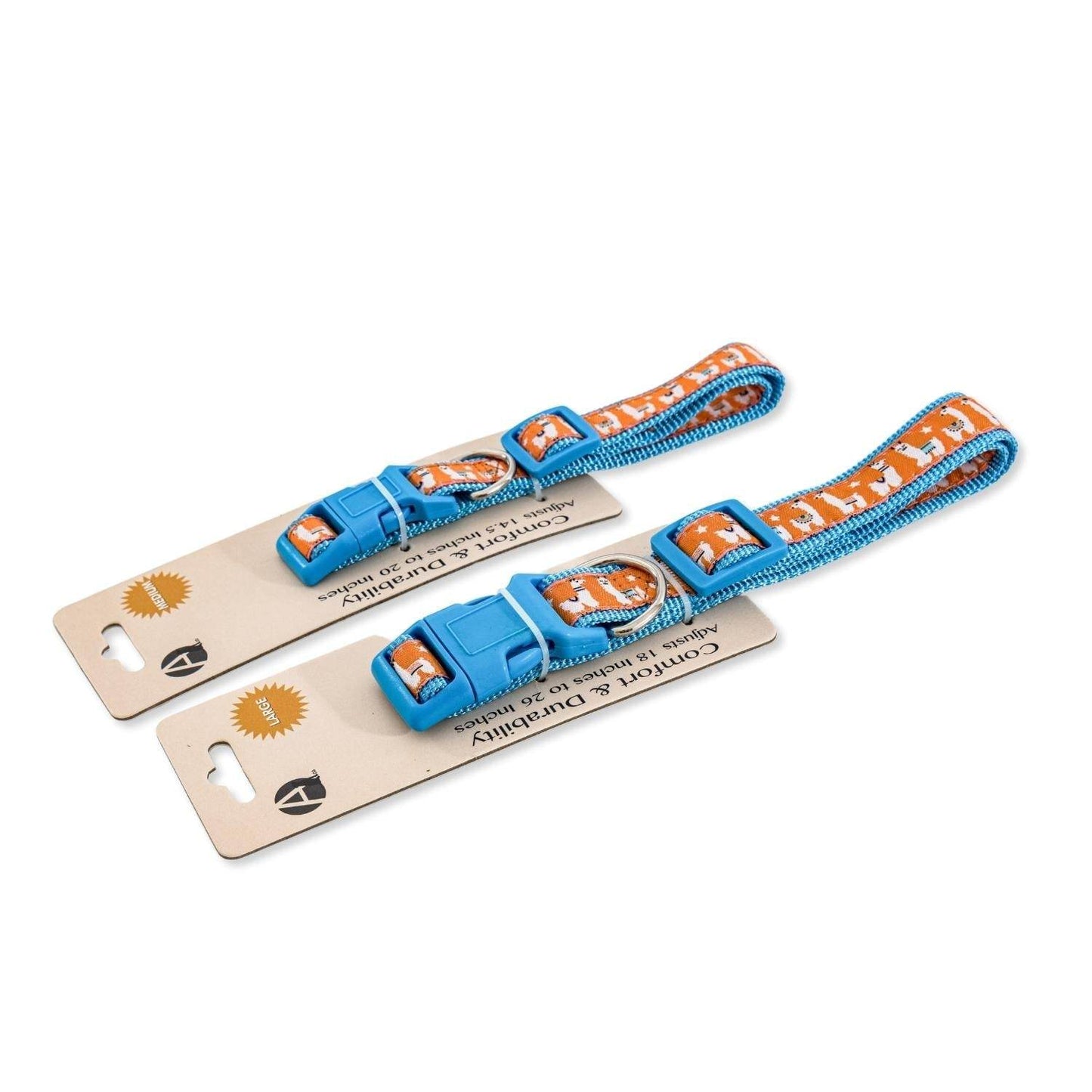Nylon Dog Collar with Embroidered Llama Design - Adjustable Secure Fit