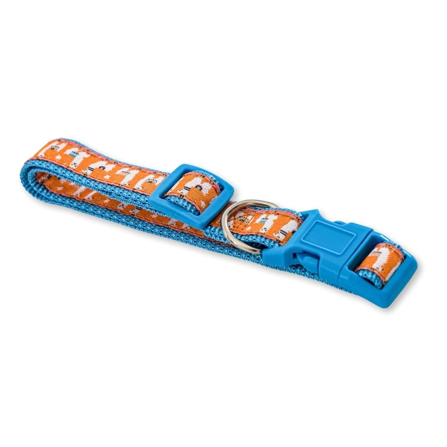 Nylon Dog Collar with Embroidered Llama Design - Adjustable Secure Fit