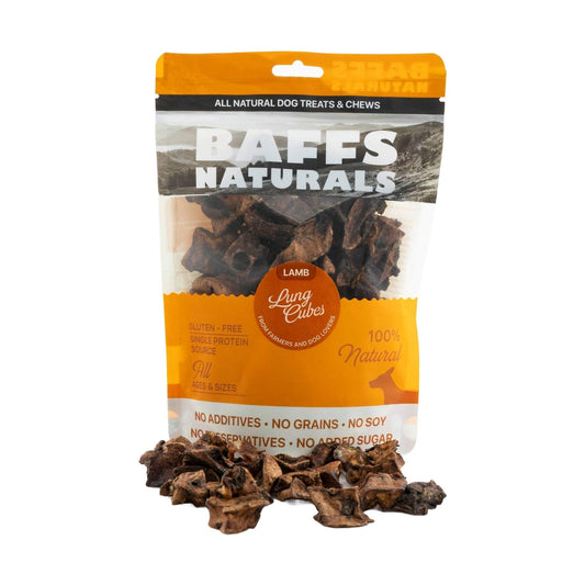BAFFS NATURALS All-Natural premium lamb lung cubes dog treats in 7oz resealable bag