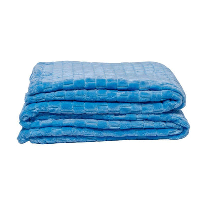 Family Textured Luxury Sherpa Pet Blanket in blue, soft coral fleece with white Sherpa bottom, 50x60 inches, machine washable