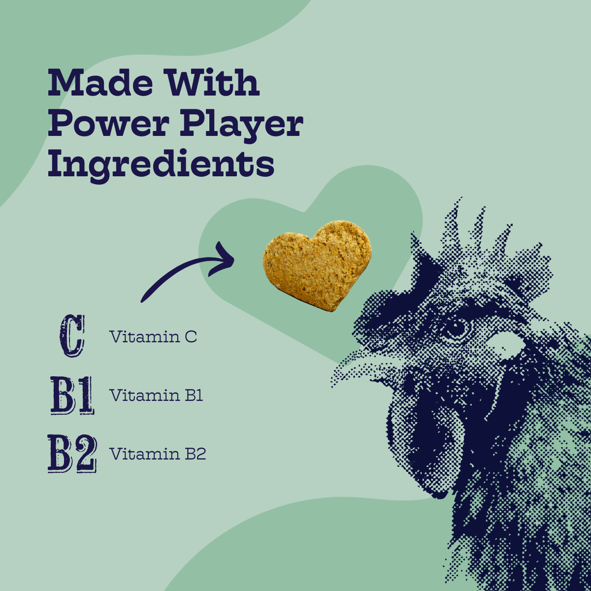 Heart-shaped Chicken and Waffles Chews with vitamins B1, B2, and C for dog health and nutrition