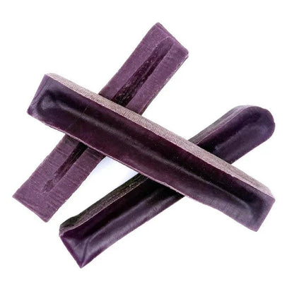 Blueberry Yak Cheese Chews medium dog treats in dark purple sticks