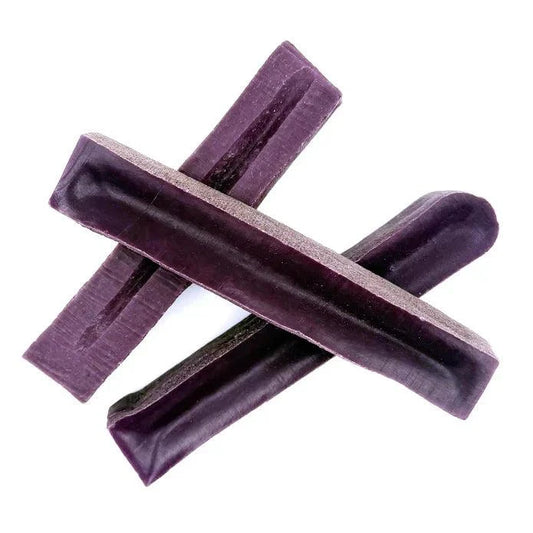 Blueberry Yak Cheese Chews medium dog treats in dark purple sticks