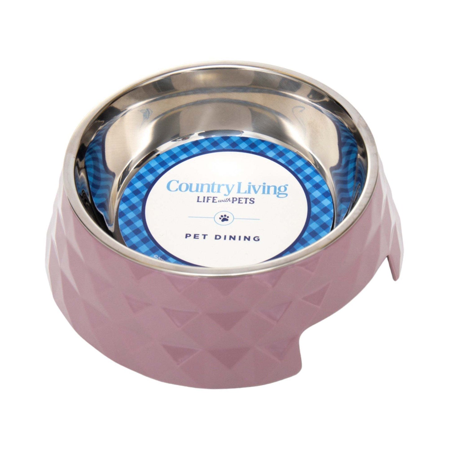 Country Living Diamond Twill Melamine Dog Bowl with removable stainless steel insert in wood rose color